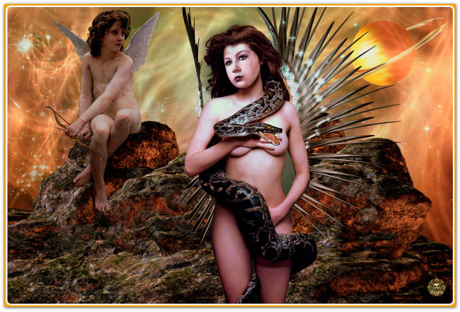Обои картинки фото фэнтези, девушки, девушка, змея