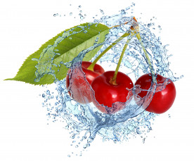 Картинка еда вишня +черешня брызги вода ягоды