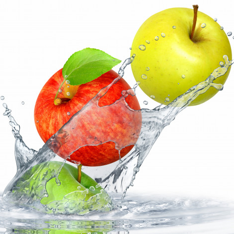 Обои картинки фото еда, Яблоки, яблоки, вода, брызги