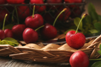 Картинка еда вишня +черешня ягоды макро красный