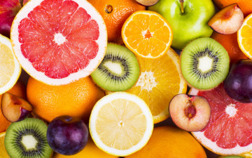 Картинка еда цитрусы fruits fresh яблоки грейпфрут киви апельсины фрукты berries