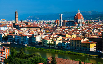 обоя города, флоренция , италия, горы, река, панорама