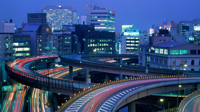 Обои картинки фото города, токио , Япония, огни, дороги, здания, поток, развязки, дома, город