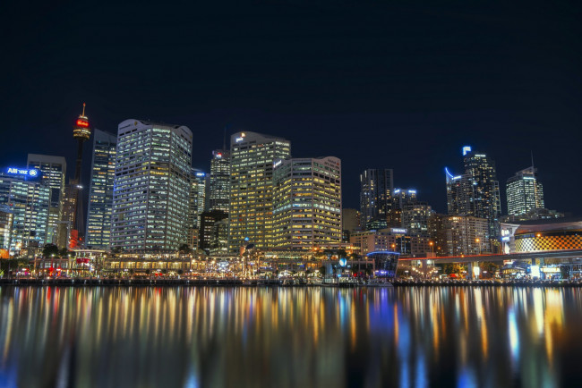 Обои картинки фото darling harbour sydney, города, сидней , австралия, огни, ночь