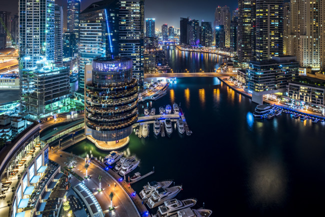 Обои картинки фото dubai marina, города, дубай , оаэ, огни, ночь