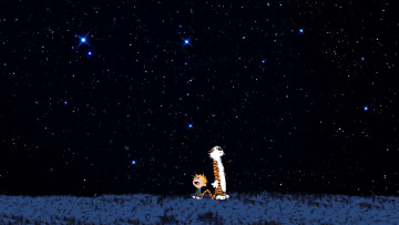 Картинка векторная+графика мультфильмы+ cartoons мальчик тигр ночь небо звезды