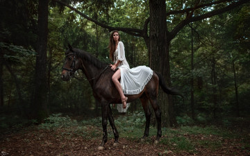 Картинка девушки -unsort+ брюнетки темноволосые девушка лошадь