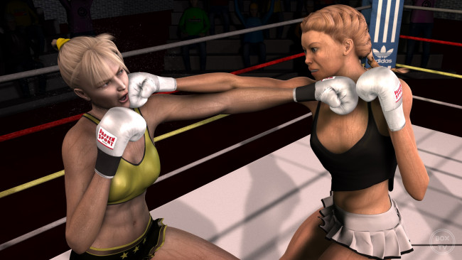 Обои картинки фото 3д графика, спорт , sport, взгляд, бокс, девушки, ринг, фон
