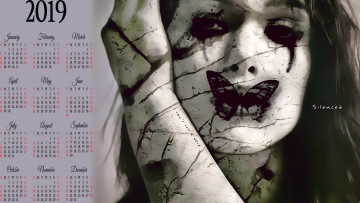 Картинка календари фэнтези девушка лицо бабочка рана