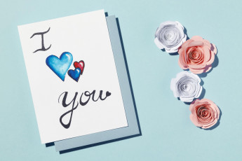 Картинка праздничные день+святого+валентина +сердечки +любовь бумажные цветы записка надпись признание
