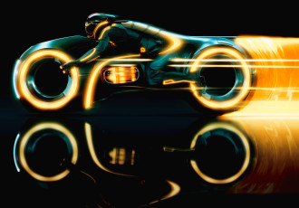 обоя кино фильмы, tron legacy, мотоцикл, скорость, человек