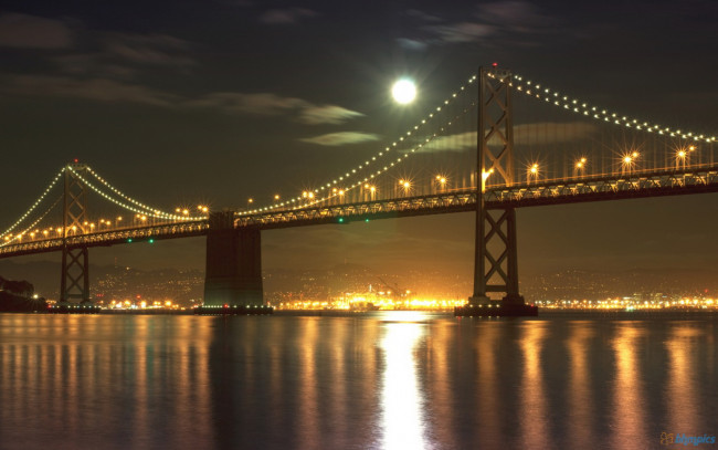 Обои картинки фото города, мосты, мост, ночь, огни