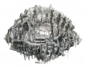 Картинка фэнтези замки монохромное белый фон замок
