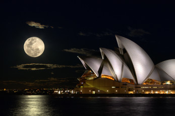 обоя города, сидней , австралия, театр, оперы, ночь, луна