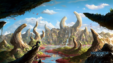 Картинка фэнтези пейзажи водопад пейзаж ящерица