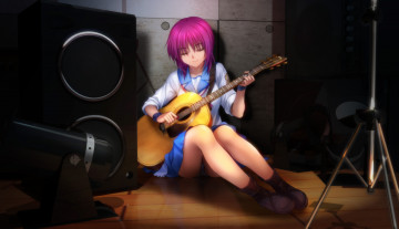 обоя аниме, angel beats, гитара, девушка