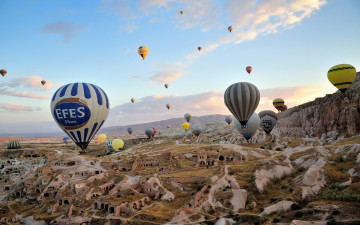 обоя авиация, воздушные шары, cappadocia, шары, спорт, пейзаж