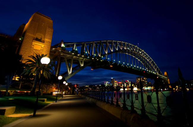 Обои картинки фото города, сидней , австралия, конструкция, мост, ночь