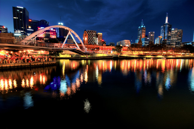 Обои картинки фото yarra city,  australia, города, - огни ночного города, австралия