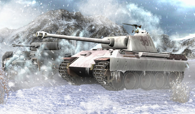 Обои картинки фото техника, 3d, снег, танки, горы
