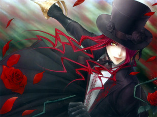 Картинка аниме wand+of+fortune art kagerou usuba will o`wisp gyl пальто цилиндр красные розы