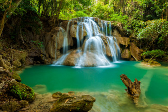 Картинка природа водопады поток камни лес