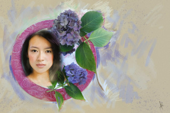 Картинка рисованное люди в круге азиатка картина милая живопись нарисованная портрет фон актриса светлый мазки имитация
