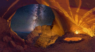 Картинка природа горы млечный путь небо скалы сша звезды окно ночь арка