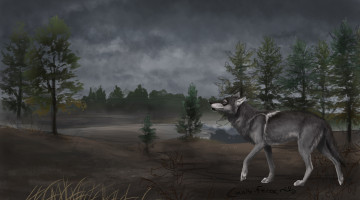 Картинка рисованное животные +волки фон волк