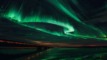 Картинка рисованное природа ночь by aenami небо северное сияние