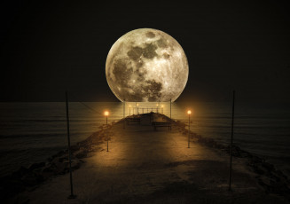 Картинка природа побережье ночь луна