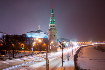Картинка москва города москва+ россия кремль огни ночь зима