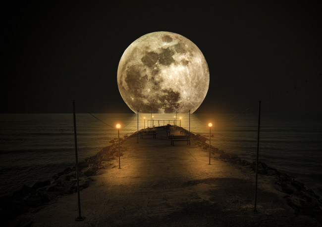 Обои картинки фото природа, побережье, ночь, луна