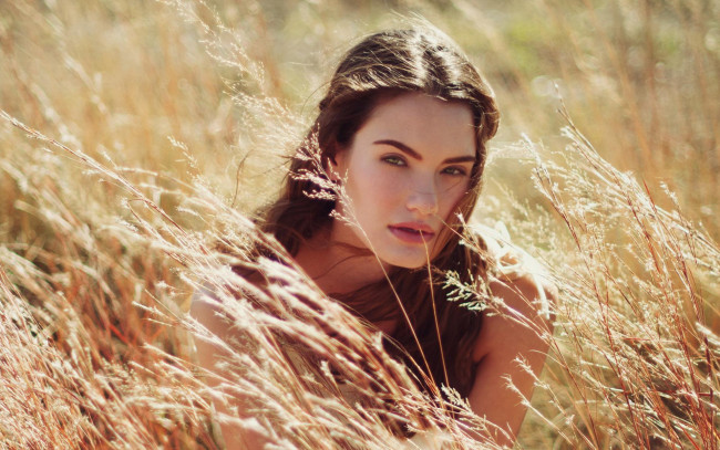 Обои картинки фото девушки, sam perry, шатенка, лицо, поле, трава