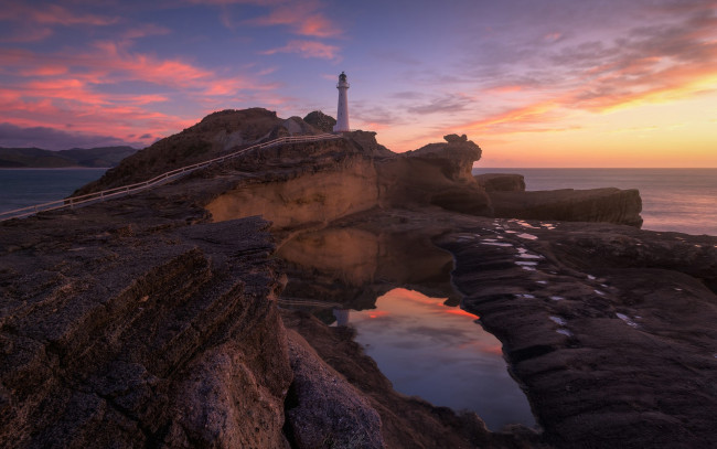 Обои картинки фото castlepoint lighthouse, new zealand, природа, маяки, castlepoint, lighthouse, new, zealand