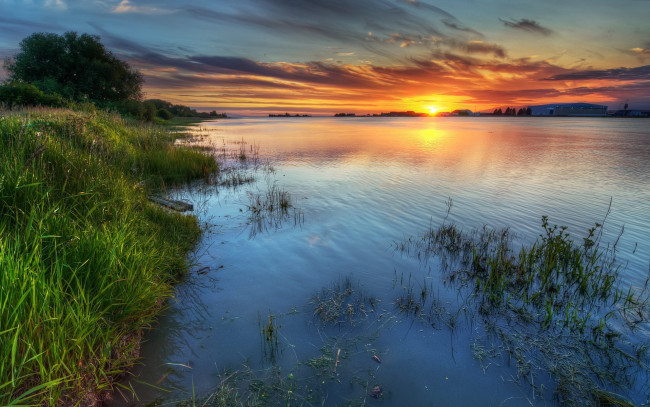 Обои картинки фото природа, восходы, закаты, озеро, берег