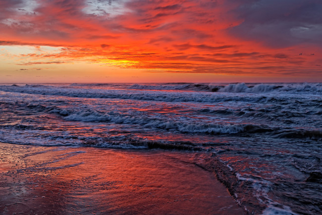Обои картинки фото природа, моря, океаны, волны, закат, море