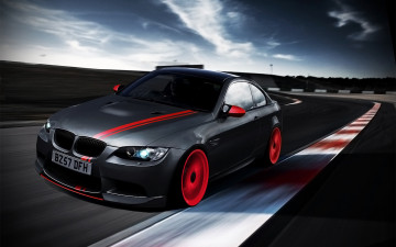 обоя bmw, m3, автомобили, черный, красный, тюнинг, трасса