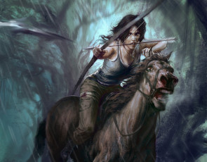 Картинка tomb raider 2013 видео игры девушка лошадь лук