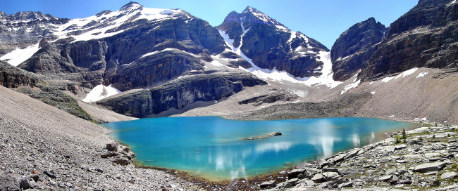 Обои картинки фото lake, oesa, yoho, national, park, природа, реки, озера, горы, снег, озеро, камни, красота
