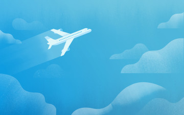 Картинка рисованные минимализм самолет голубой облака полет