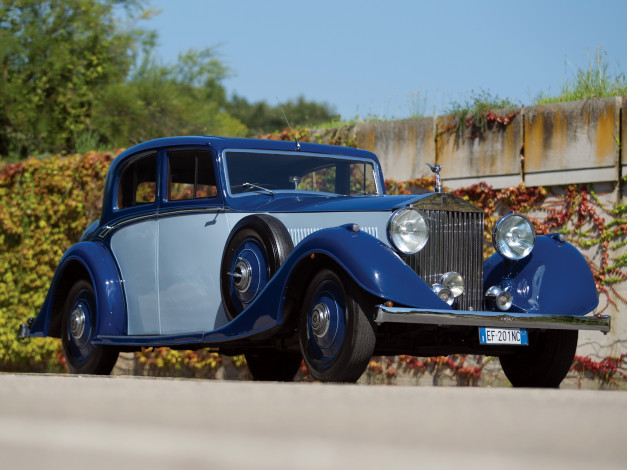 Обои картинки фото автомобили, классика, rolls-royce, 1934г, saloon, sports, синий, phantom, ii, continental