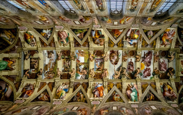 Картинка интерьер убранство +роспись+храма сикстинская капелла ватикан возрождение фрески микеланджело потолок