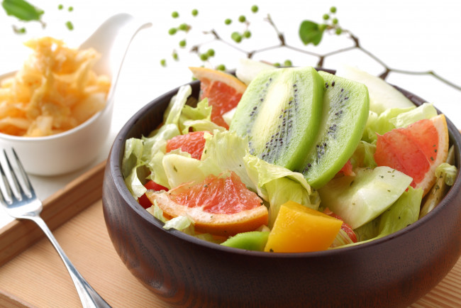 Обои картинки фото еда, фрукты,  ягоды, грейпфрут, киви, фруктовый, салат