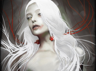 Картинка фэнтези существа yayashin провода белые волосы