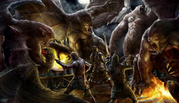 Картинка фэнтези существа воины битва чудовища монстры