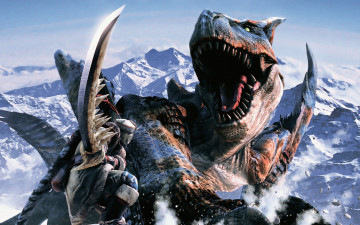 обоя видео, игры, monster, hunter, portable, 2nd, дракон, зима, горы, снег