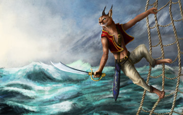 Картинка фэнтези существа море меч рысь
