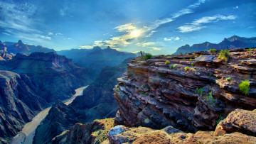 Картинка grand canyon arizona usa природа горы ущелье панорама облака смотровая площадка река