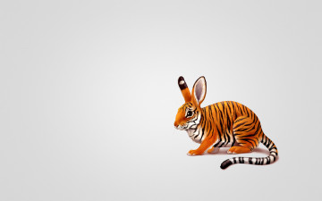 Картинка юмор приколы кролик заяц тигр окраска хвостатый животное минимализм